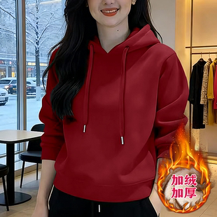 外套 卫衣秋冬洋气宽松加绒加厚上衣时尚 女士新款 百搭休闲连帽长袖
