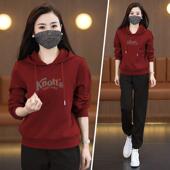 洋气休闲宽松长袖 时尚 2024新款 女士秋冬款 两件套 连帽卫衣运动套装