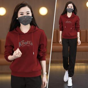 洋气休闲宽松长袖 时尚 2024新款 女士秋冬款 两件套 连帽卫衣运动套装