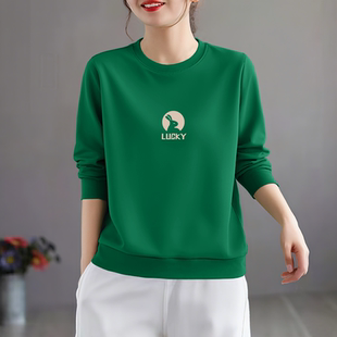 秋冬长袖 2025新款 上衣圆领卫衣 休闲时尚 加绒加厚女士洋气宽松大码