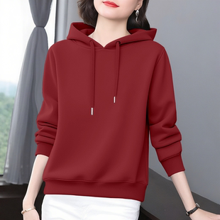 长袖 休闲时尚 上衣加绒加厚连帽女士洋气卫衣 秋冬宽松大码 2025新款