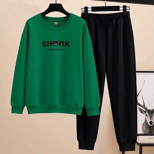 两件简约百搭洋气宽松休闲加绒套装 加厚圆领女士运动2025新款 时尚