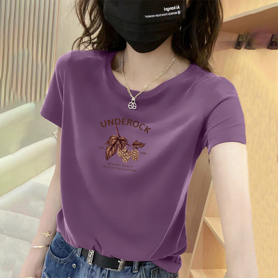 冰丝短袖T恤女夏季新款印花薄款休闲洋气显瘦中年妈妈夏装上衣