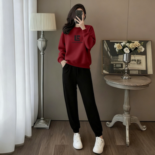 运动套装 洋气加绒加厚两件套百搭秋冬长袖 宽松休闲时尚 印花新款