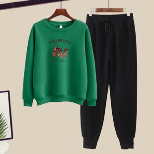 韩版卫衣套装女新款春秋冬季加绒加厚宽松洋气长袖上衣裤子两件套