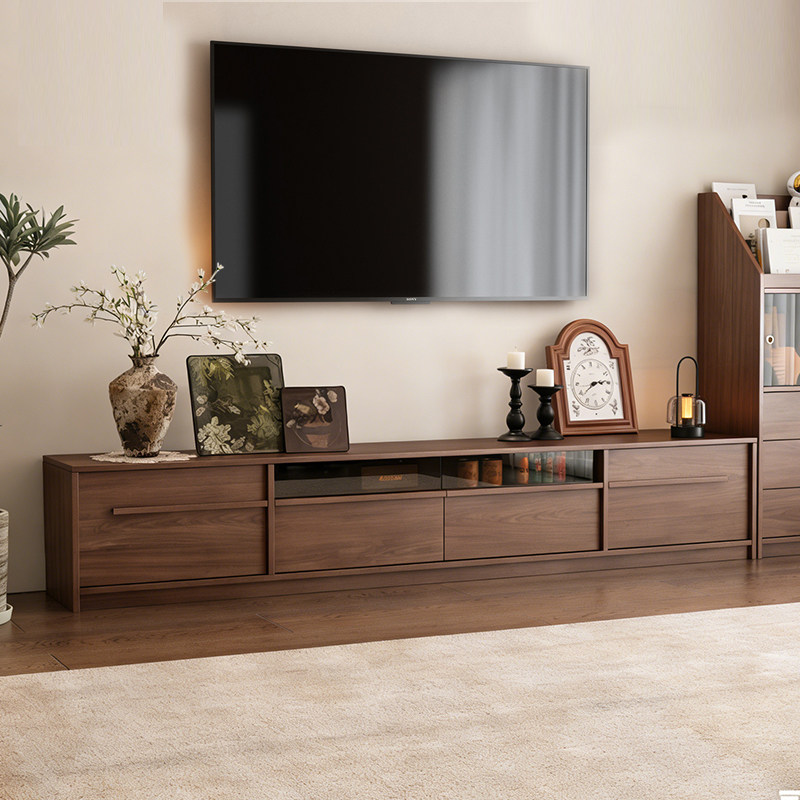 实木中古风落地电视柜茶几组合客厅家用2026新款储物柜一体小户型