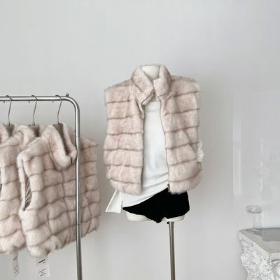 ifashion自制环保仿貂毛皮草马甲冬季保暖立领无袖毛绒背心外套女
