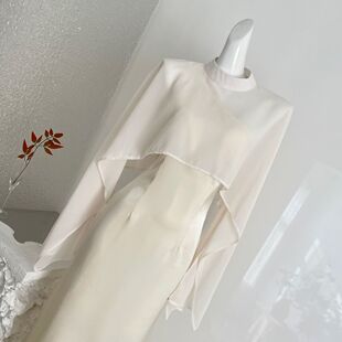 ifashion自制月光舒曼圆领卷边雪纺罩衫斜肩直筒收腰连衣裙套装