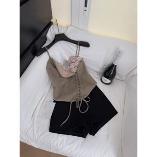 ifashion自制25夏工装废土风立体花朵鱼骨绑带胸衣抹胸吊带上衣女