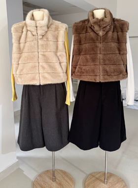 ifashion自制韩系立领仿貂毛马甲女秋冬季新款2025毛毛马夹外套