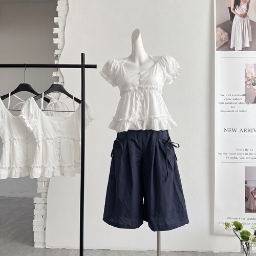ifashion自制2026新款泡泡袖挂脖衬衫百搭夏季纯欲T恤上衣