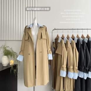 ifashion英伦风翻领风衣外套女秋季宽松复古系带中长款高级感大衣