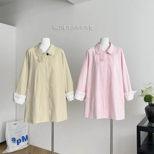 ifashion自制26新款袖口蕾丝拼接设计风衣外套女秋宽松上衣