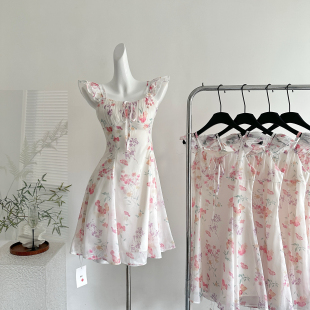 碎花一字肩连衣裙 ifashion自制 2025年新款 两穿法式 荷叶飞袖