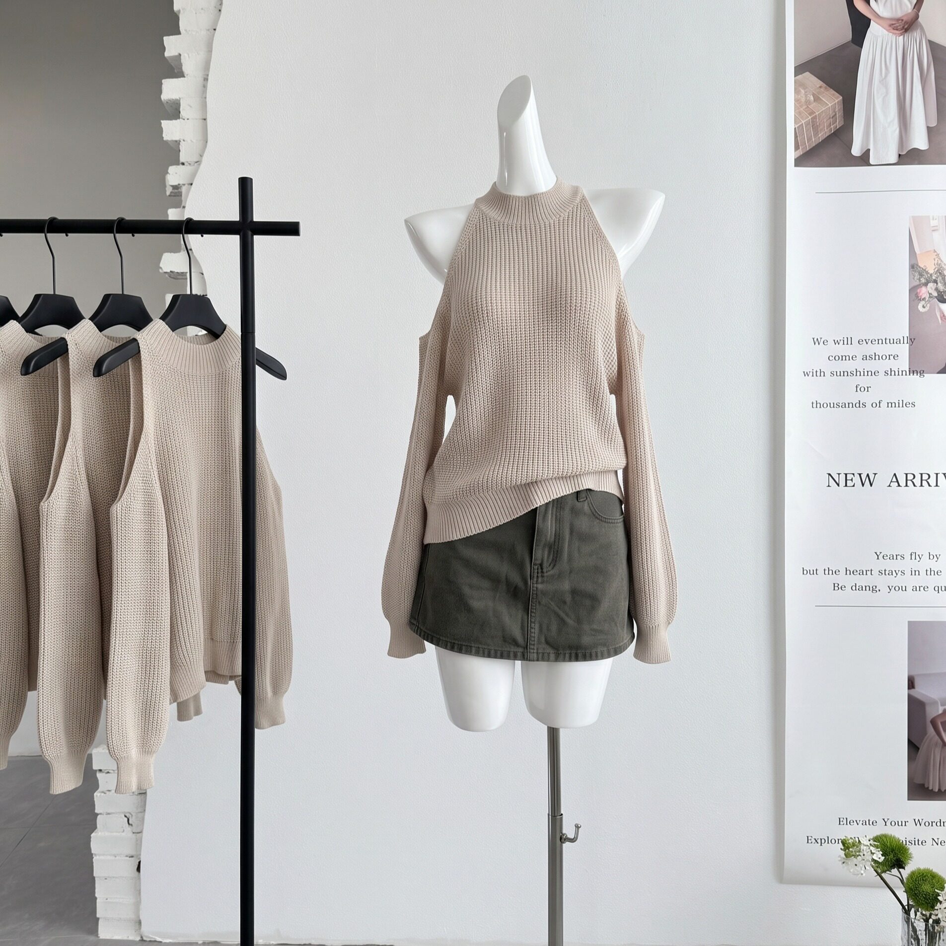ifashion自制新款'小众不撞衫！高级质感露肩半高领毛衣针织衫图片