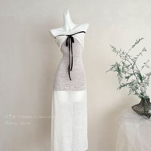 ifashion自制新款2026浪漫一字肩系带收腰包臀连衣裙女春