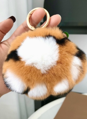 獭兔毛招财老虎纹爪子汽车钥匙扣挂件可爱毛绒书包包挂饰生日礼物