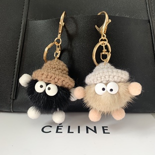 可爱水貂毛小煤球汽车钥匙扣挂件韩国ins网红毛绒书包包挂饰礼物