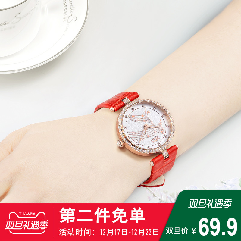 正港手表女装饰潮流时尚防水水钻韩国玫瑰金皮带石英表复古女士表