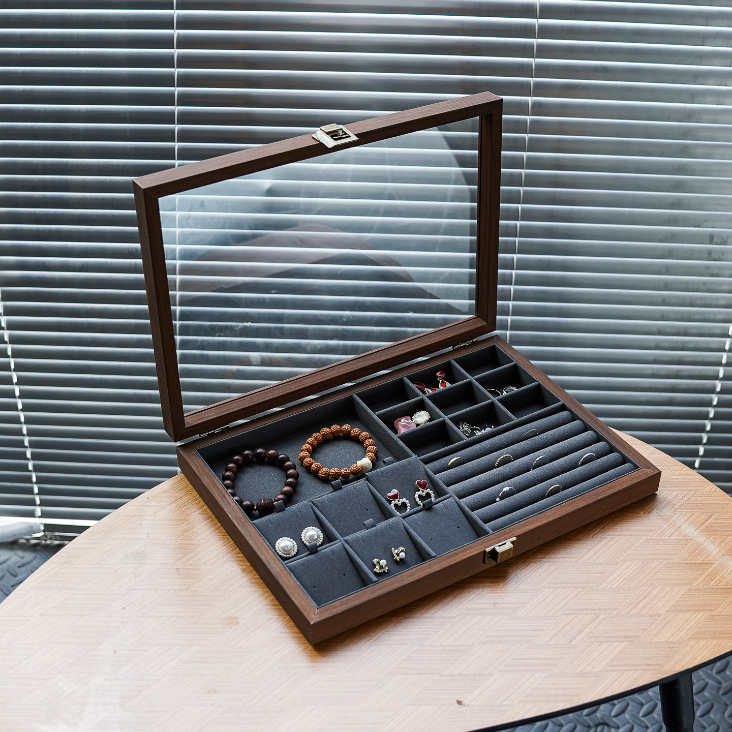 四合一款木纹玻璃首饰收纳盒