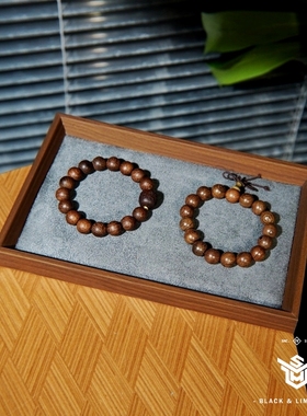 高档黑胡桃纹木质枪灰色麂皮绒内里珠宝首饰戒指陈列展示销售托盘