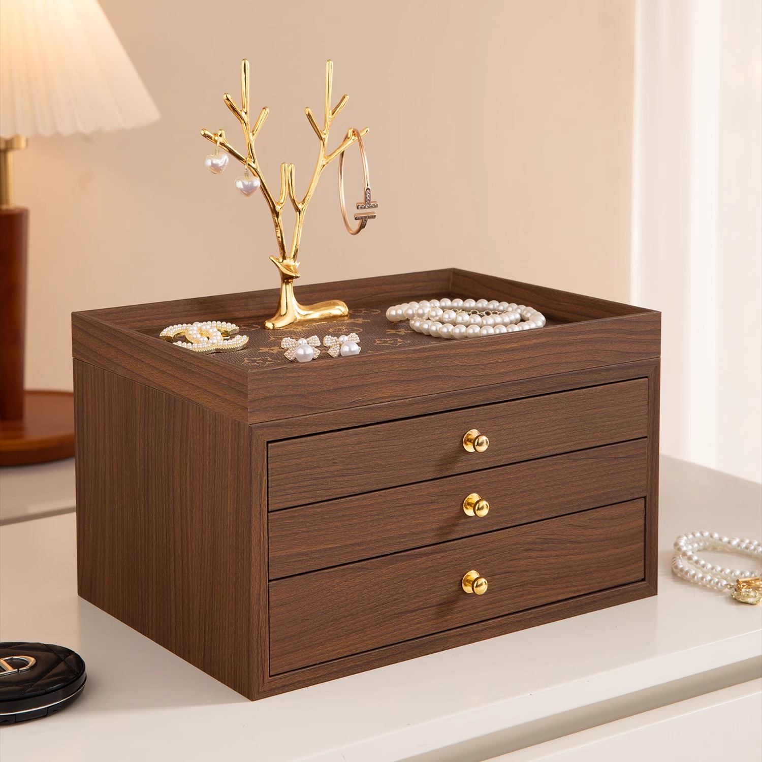 三层木质制耳饰环钉高级感档中式