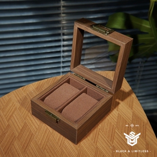 手表收纳盒2位 黑胡桃木纹高档木质表盒机械腕表展示收藏棕色内饰