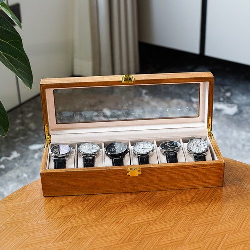 水曲柳木纹皮米色绒6只装收纳盒