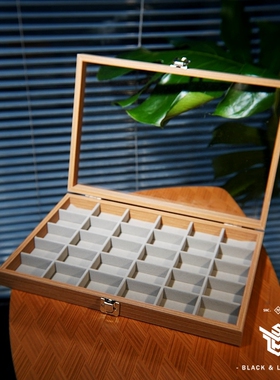 花梨木纹玻璃30格首饰盒珠宝盒收纳盒大容量戒指项链手镯盒子耳环