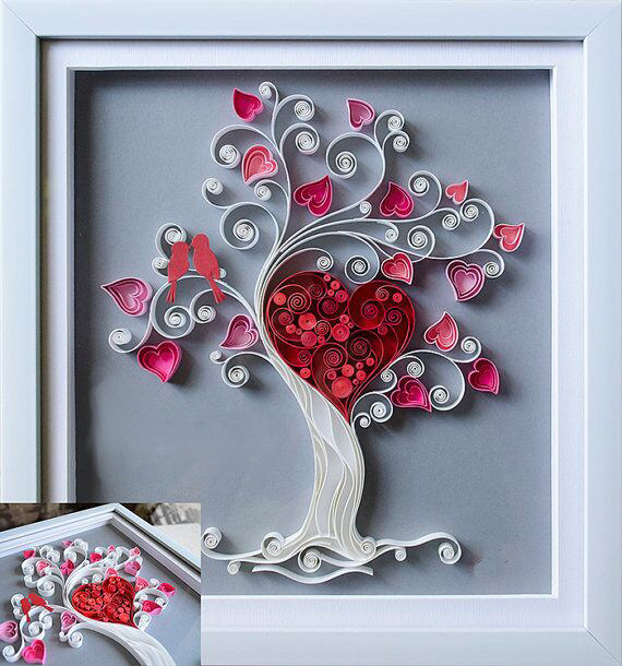 衍纸爱心树材料包套装学生手工diy折纸新婚情人节送女友成品定制