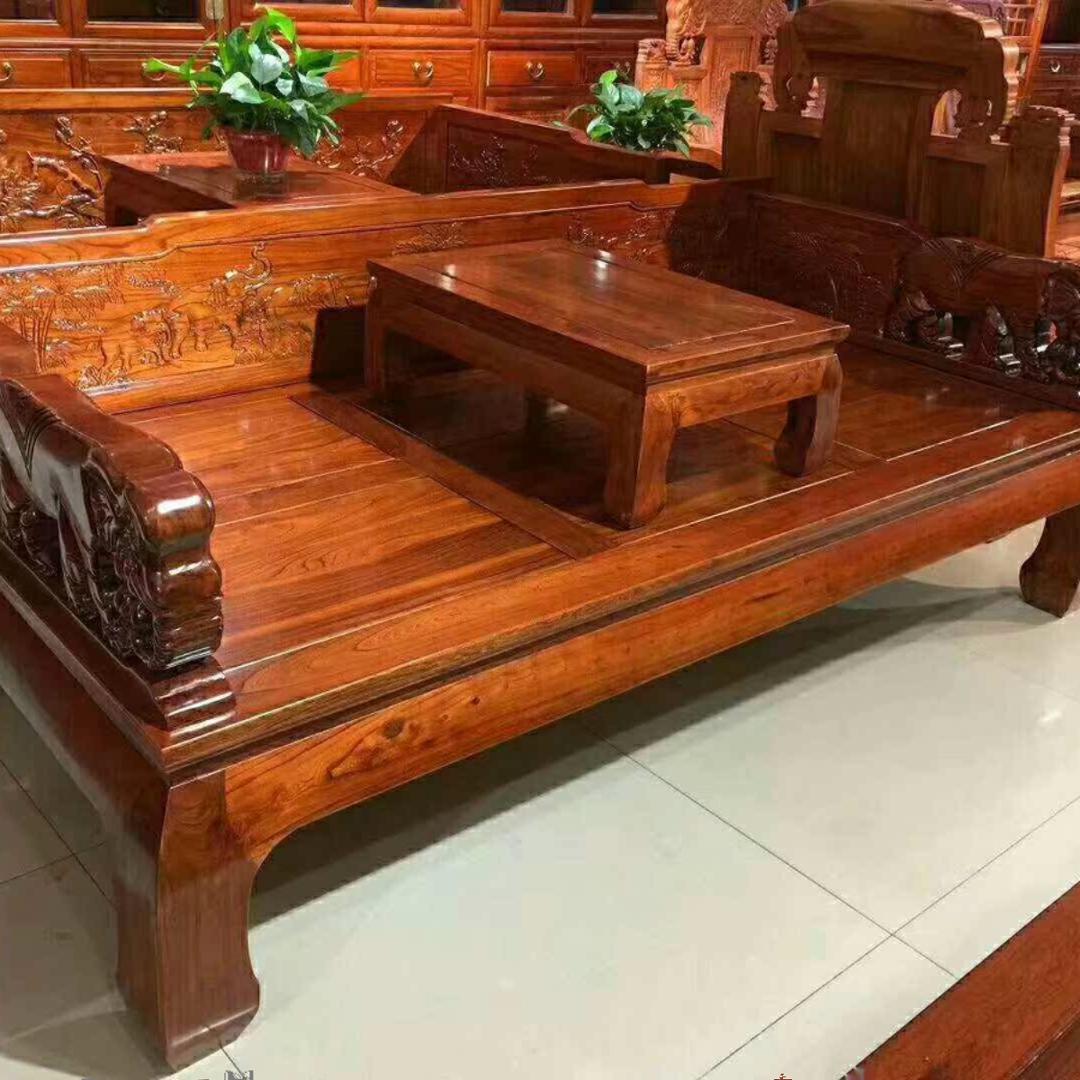 现代简约新中式原木家具实木床罗汉床明清大料仿古原木风双人床