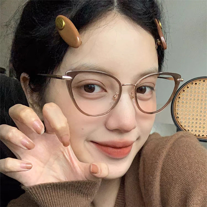 复古猫眼丹阳眼镜防蓝光可配近视小框镜框女跨境高级感眼镜框批发