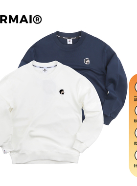 MRMAI CHILL系列秋冬简约LOGO刺绣白色藏青通勤打底圆领套头卫衣