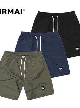 MRMAI夏季LOGO刺绣黑色藏青速干健身运动薄款宽松短裤沙滩五分裤