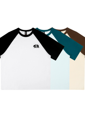 MCREW CABEAR系列简约LOGO刺绣300g重磅加厚宽松版拼色插肩T恤