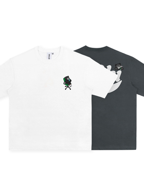 MMLAB KOHIBEAR限量版夏季咖啡熊刺绣白色深灰宽松圆领短袖T恤