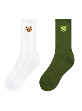 MCREW WILDNESS户外系列刺绣熊头毛巾底运动白色军绿中长筒袜子