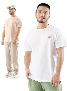 MCREW WILDNESS户外系列简约刺绣logo白色卡其色纯棉圆领短袖T恤