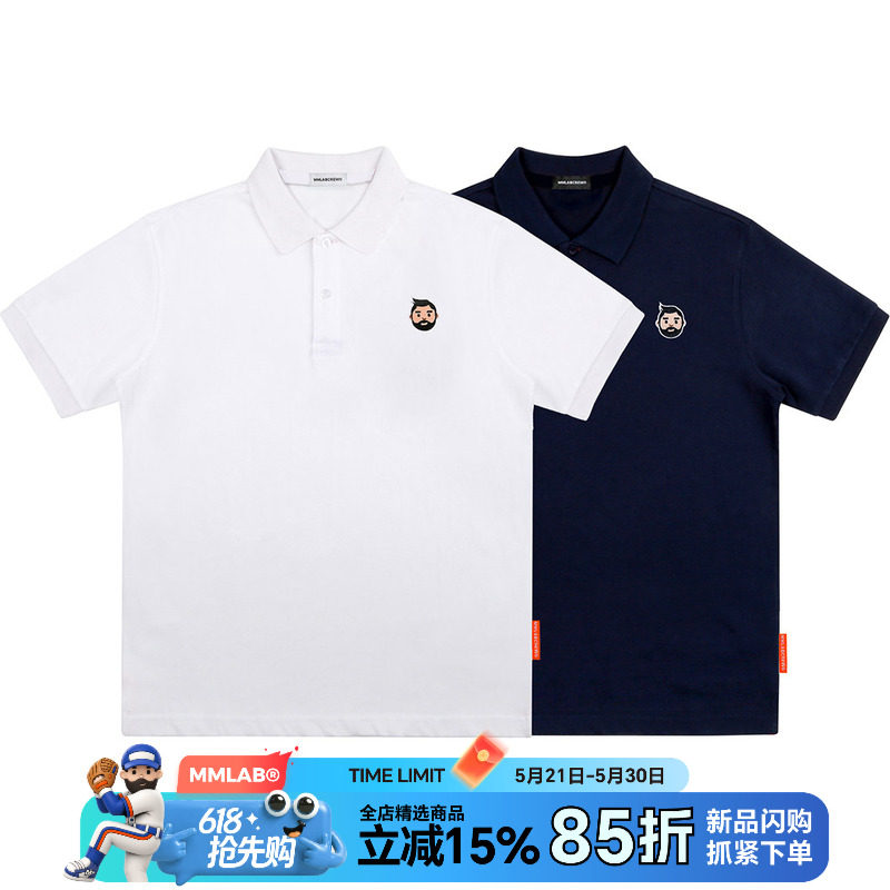 MMLABCREW MRMAI 刺绣logo白色藏青休闲纯棉短袖POLOSHIRT POLO衫
