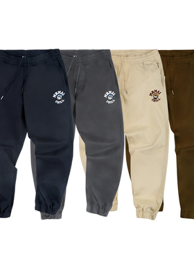 MMLAB MRMAI麦生系列LOGO刺绣藏青卡其休闲斜纹加厚布裤束脚长裤