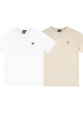 MCREW WILDNESS系列简约刺绣logo白色卡其色纯棉圆领短袖T恤