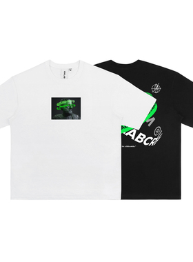 MMLABCREW夏季新款小领口白色黑色宽松落肩纯棉圆领短袖T恤