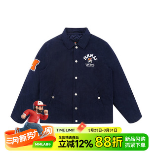 MMLAB CHILL系列秋冬休闲刺绣藏青灯芯绒宽松加厚夹克外套 MRMAI