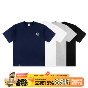 MMLAB MRMAI麦生简约logo刺绣白色藏青黑色磨毛重磅圆领短袖T恤