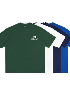 MCREW加州熊立体印花白色藏青克莱因蓝卡其绿宽松纯棉圆领短袖T恤