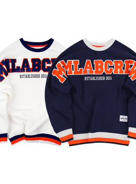 MMLABCREW 秋冬男女加绒加厚字母贴布刺绣宽松蝙蝠袖落肩白色卫衣