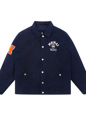 MMLAB MRMAI CHILL系列秋冬休闲刺绣藏青灯芯绒宽松加厚夹克外套