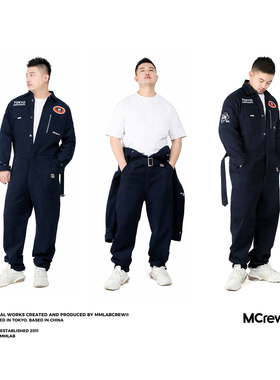 MCREW TOKYO 男女阿美咔叽加厚复古宽松长袖工装风连体衣裤藏青蓝