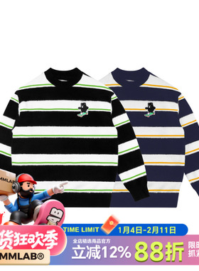 MMLABCREW KOHIBEAR咖啡熊秋冬慵懒风条纹黑色藏青毛衣圆领针织衫