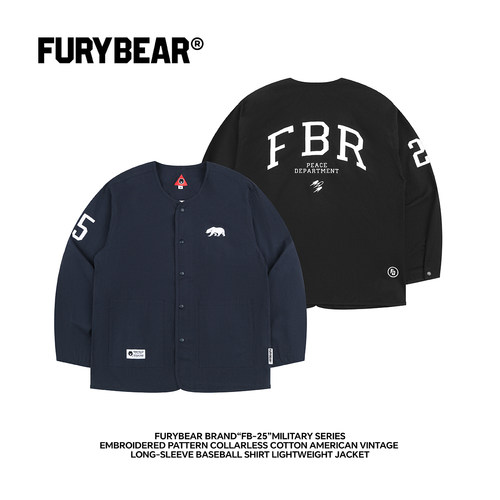 FURYBEAR刺绣图案无领棒球衫